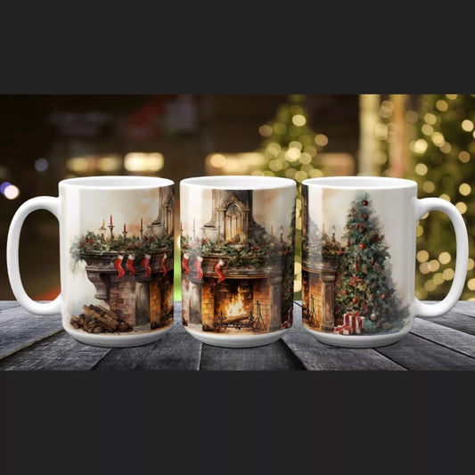 Fireplace in Winter - Christmas Coffee Mug - 15oz Cup