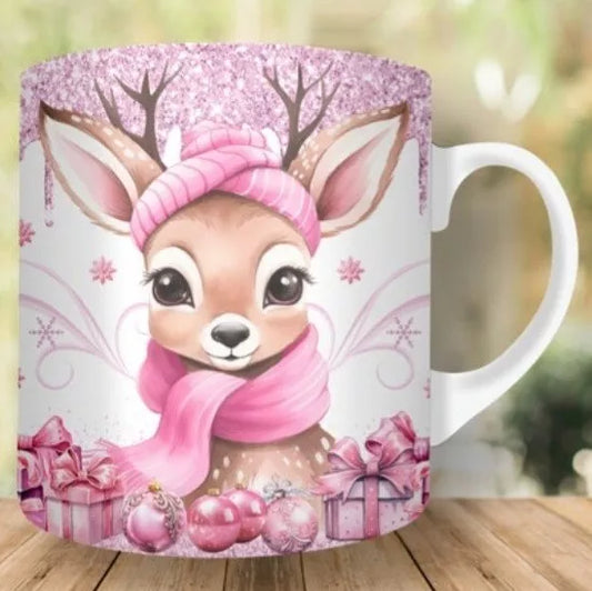 Pink Reindeer - Christmas Coffee Mug - 15oz Cup