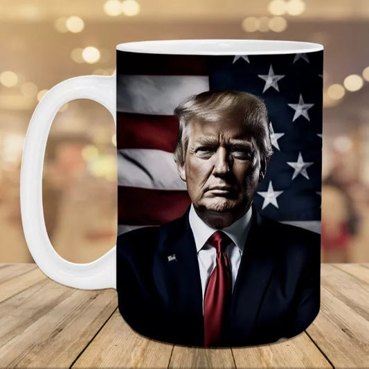 Trump American Flag - Patriotic Coffee Mug - 15oz Cup